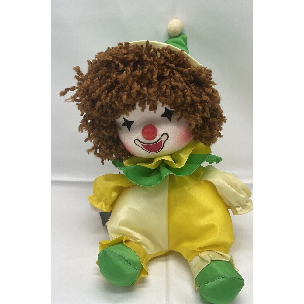 Vintage Faratak Inc Wind Up Musical Clown Doll Toy 1980s Green Yellow Works Rare